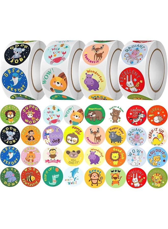 2000pcs Teacher Motivational Stickers, for Kids & Students, 4Roll Home Animal Incentive Stickers in 32 Styles