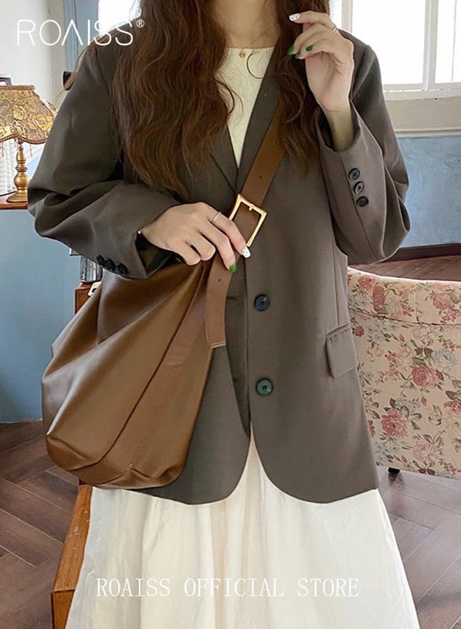 Women Single Shoulder Bag Versatile Commuter Handheld Bag with Large Capacity Underarm Tote Bag Fashionable Soft Leather Shoulder Bag