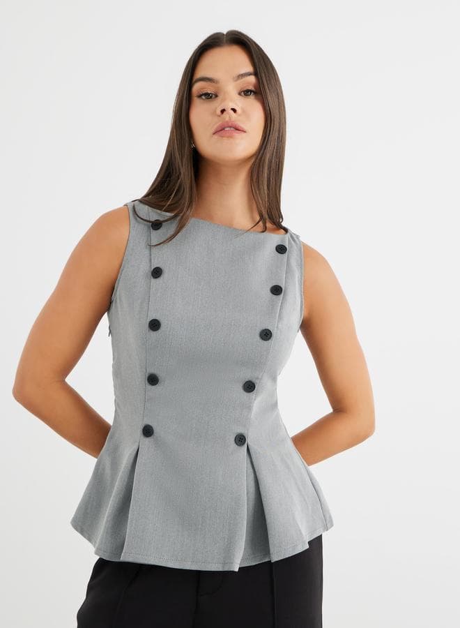 Contrast Double Breasted Button Detail Peplum Top