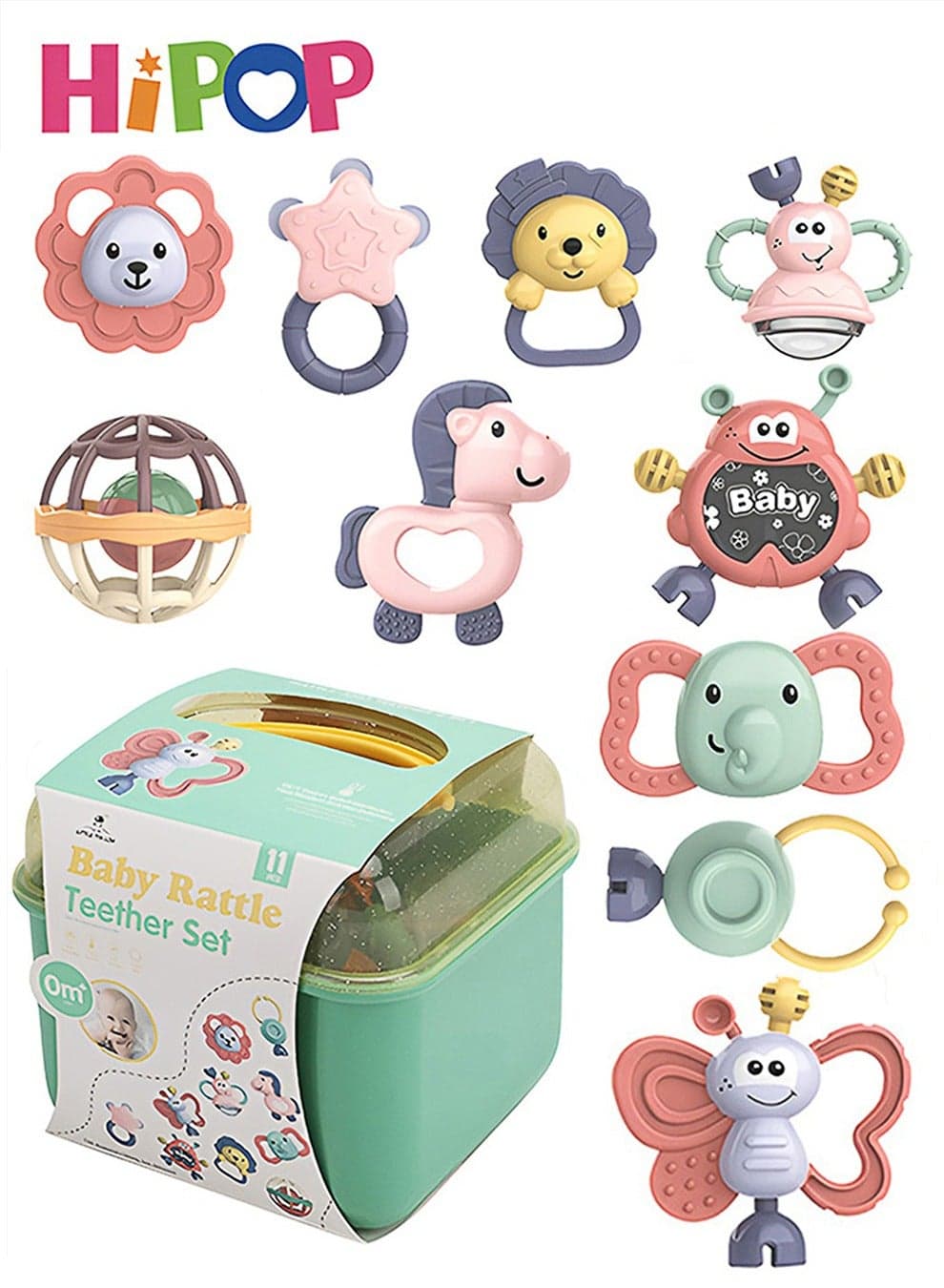 11pcs Baby Rattle Toy, Infant Teething Toys, Grab and Spin Rattles Sensory Toy Set, Food Grade Silicone Material, Baby Toys Gift for Babies 0-12-24 Months Boys Girls, Early Educational Toy Set.