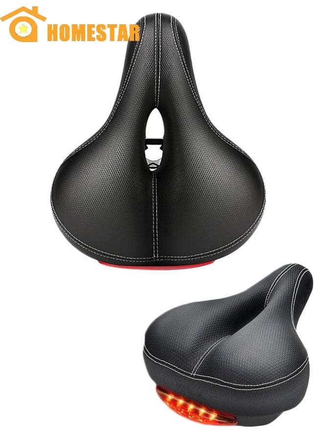 Comfort Bike Seat, Wide Soft Padded Saddle for High Comfort, Waterproof, Shock Absorbing, with Back LED Light