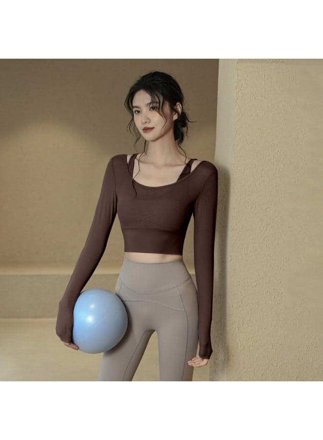 Women's Yoga Set Early Autumn Two-Piece Illusion Sports Top With Chest Pad Long Sleeve Gym Training Fitness Wear
