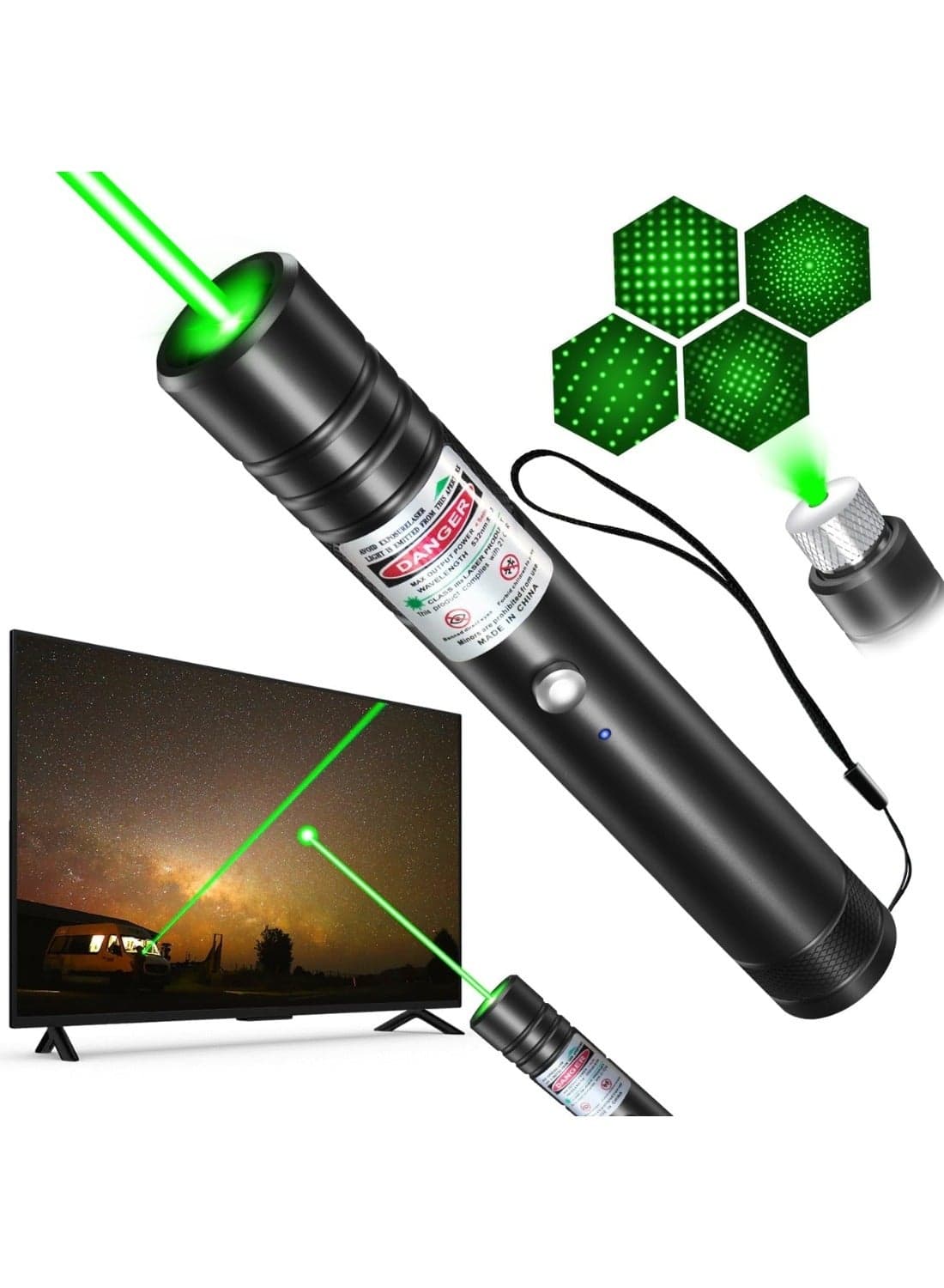 Green Laser Pointer High Power Pen - Long Range Rechargeable Laser Beam, USB Charging for Hiking, Presentations & Outdoor Use (Professional-Grade Green Light)