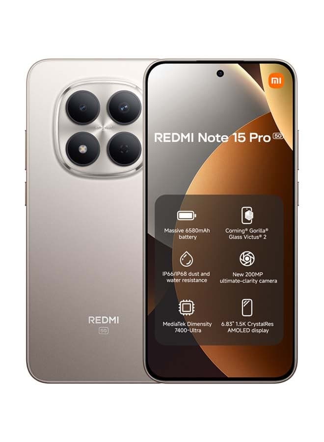 Redmi Note 15 Pro Dual SIM 5G Titanium Color 8GB RAM 256GB with 3 Pin adaptor - Global Version