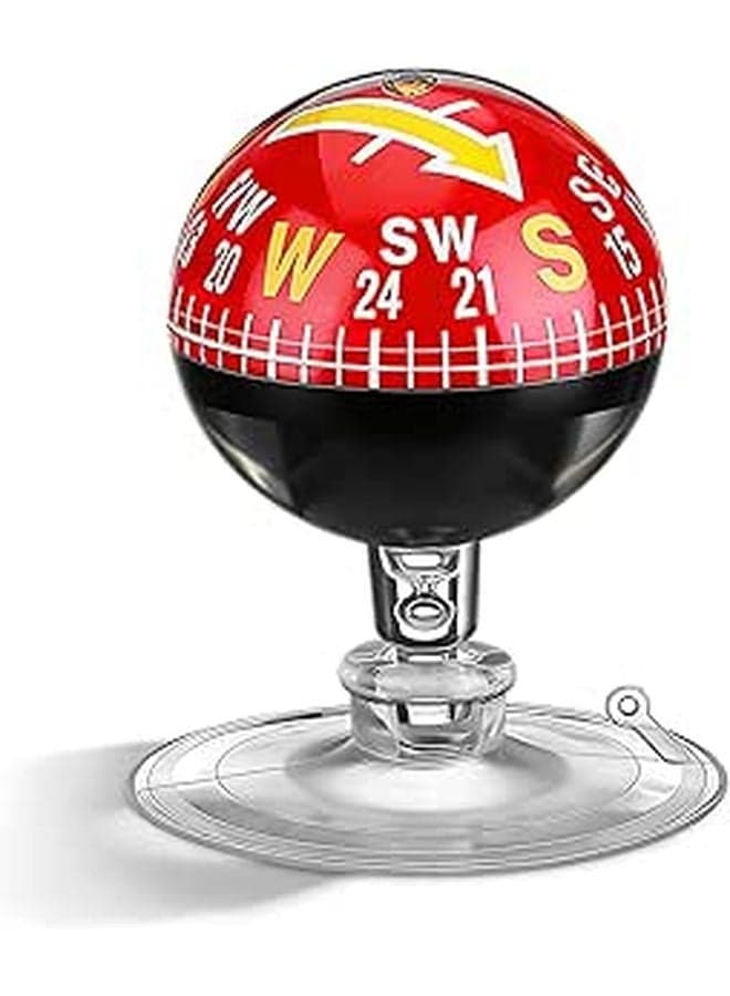 38mm Red Plastic Car Compass Ball with Suction Cup for Dashboard Truck Boat Outdoor Navigation