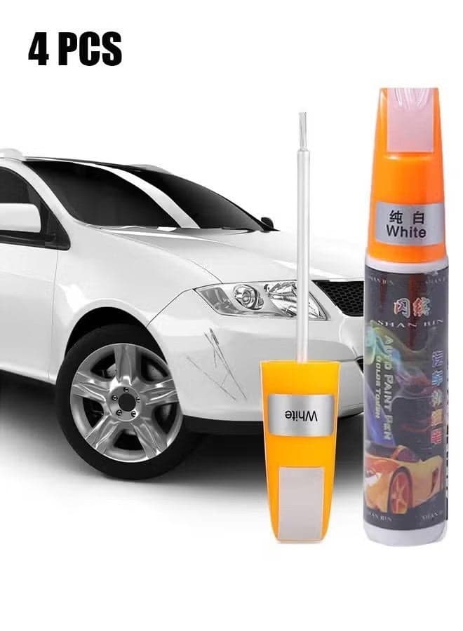 4 Pcs White Touch Up Paint Pen for Cars, Car Paint Scratch Repair, Two-In-One Car Touch Up Paint Fill Paint Pen, Quick & Easy Solution for Deep and Minor Scratches