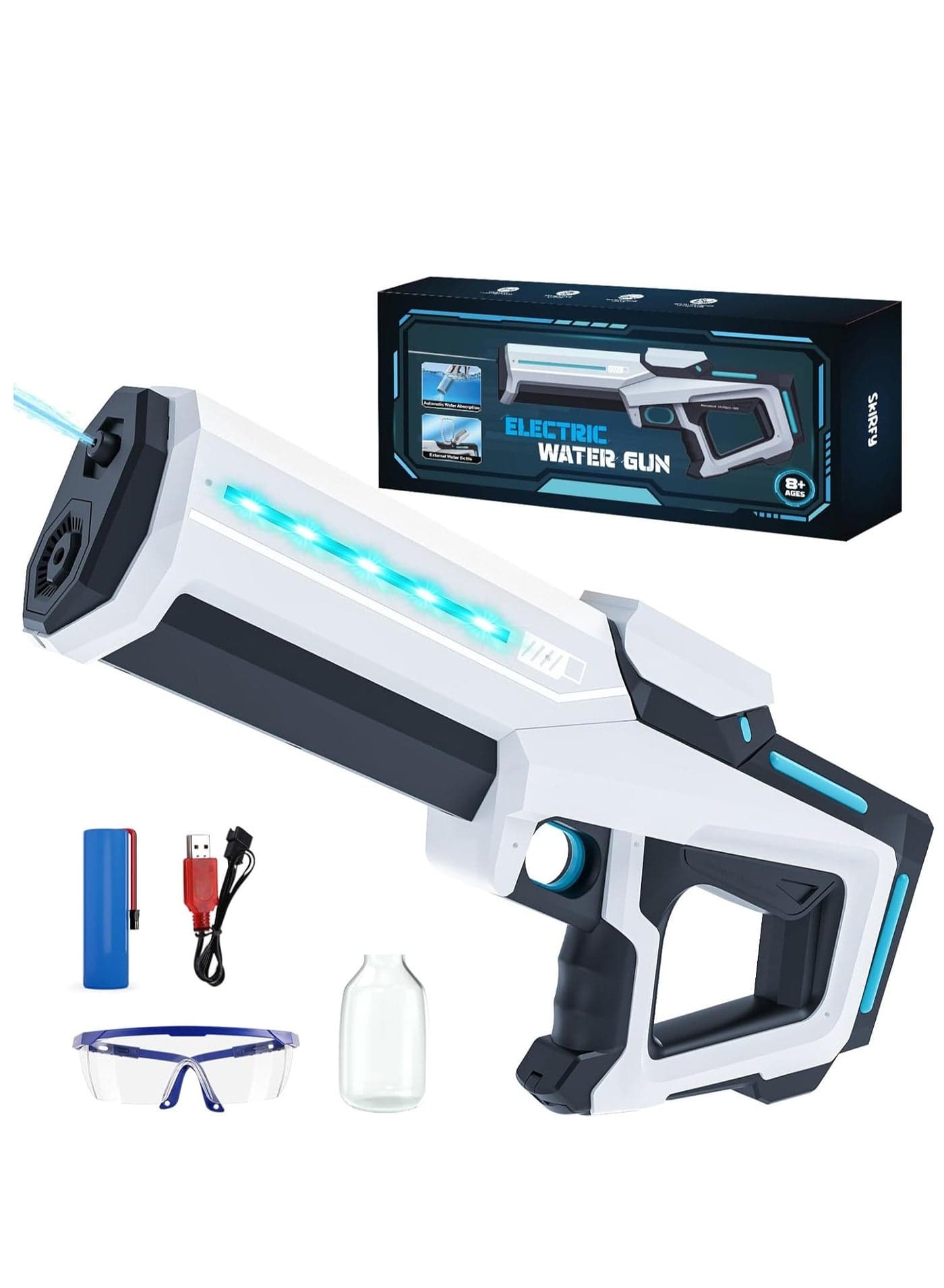 Electric Water Guns with Lighting Effects, Automatic & Manual Dual Mode High Capacity Squirt Guns, Adult and Kid Outdoor Summer Toys for Pool and Beach Party, White