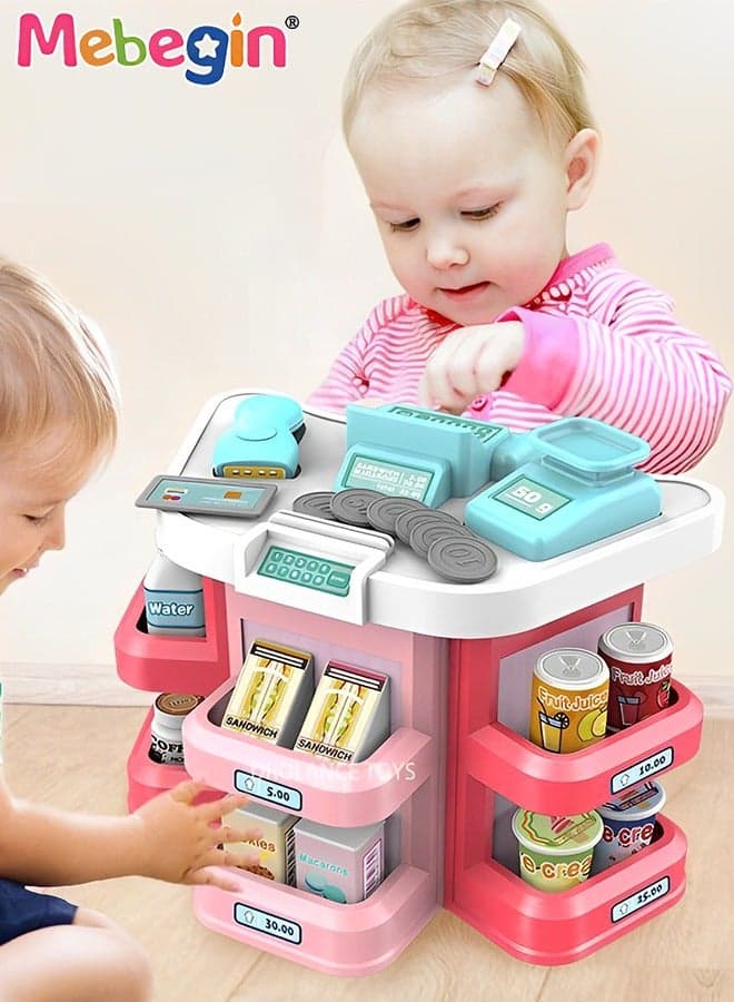 Mini Supermarket Set, Kids Cashier Register Set with Scanner, Coins and Other Rich Accessaries, Kids Grocery Store, Creative Play House Toys, Educational Gift for Kids, Made of Non-toxic Plastic, Ideal Gift for Kids Aged 3+