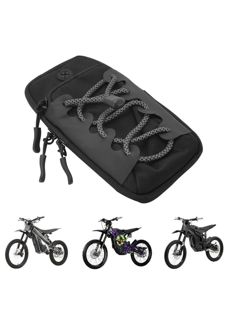 حقيبة بإطار أمامي عالمية للدراجات النارية الكهربائية، مناسبة لدراجات سور رون LBX E-Ride Pro Rawrr Mantis، تحمل الهاتف والمفاتيح، لون أسود.