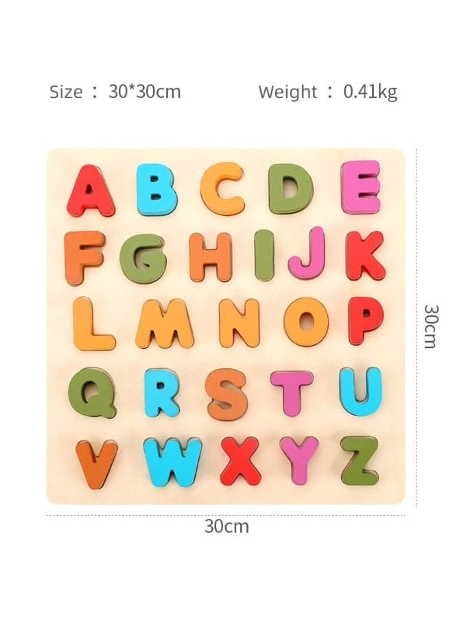 EDUTREE English Alphabet Letter Wooden Puzzle Board 3D Letters - Pre School Learning Educational Toys for Toddler Kids Multicolour