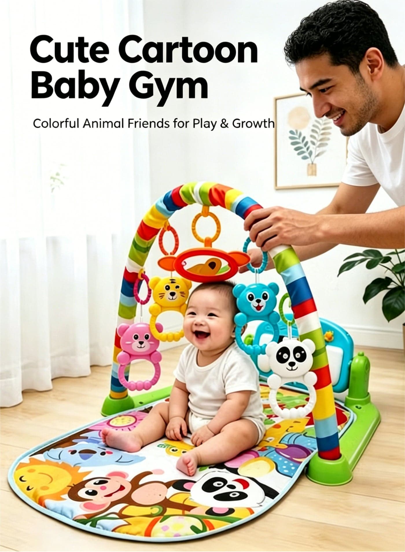 Baby Gym Play Mats, Baby Time Mat, Musical Activity Center for Newborn Infant, Piano Babies Play Mat Music & Light Newborn Infant Gifts, for Babies 0-3 6 9 12 Months