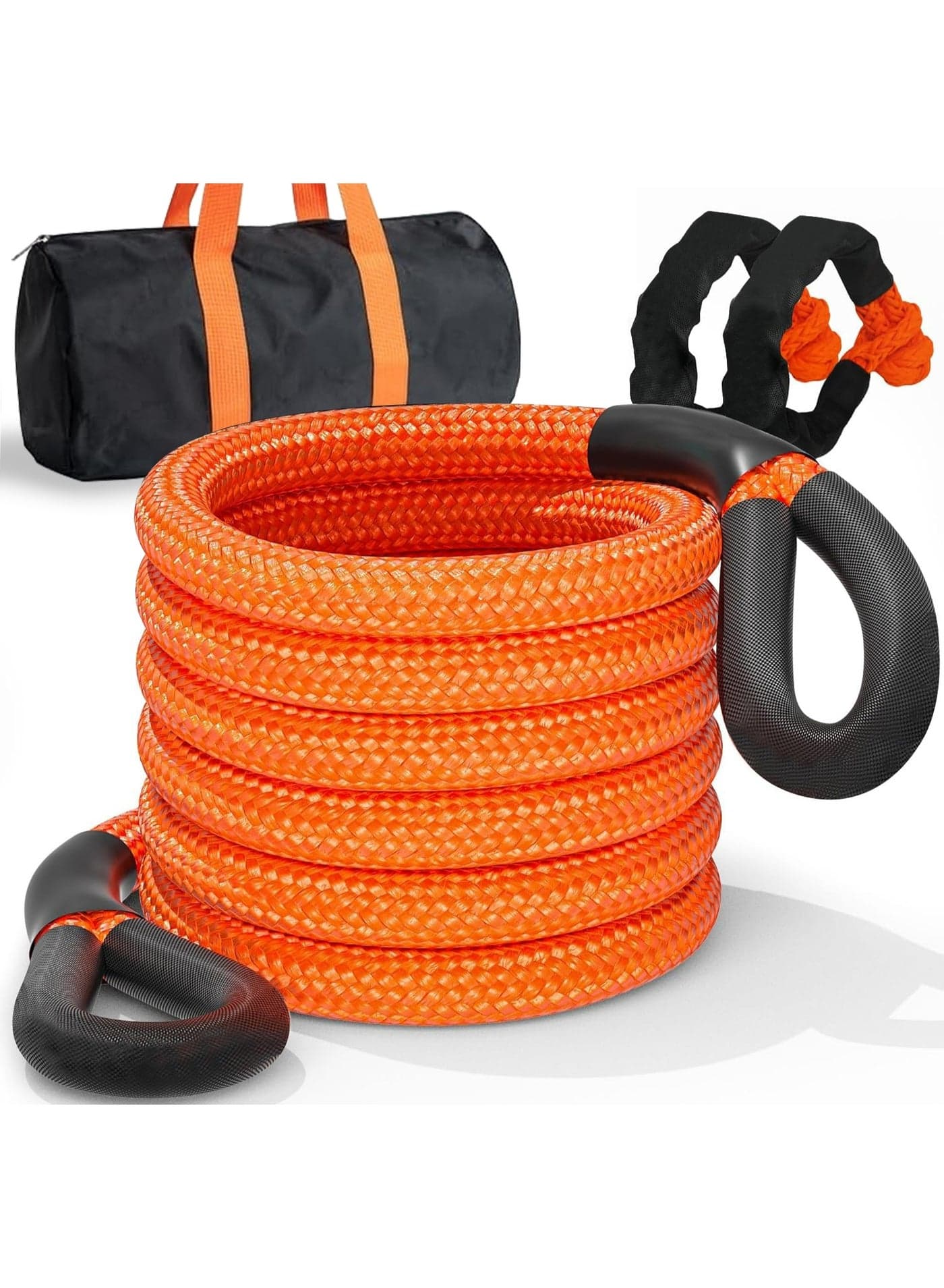 33000 LBS Kinetic Recovery Tow Rope with Soft Shackle,25mm x 9m,Heavy Duty Snatch Strap, 35% Elasticity Offroad Recovery Kit for Jeep Car Truck ATV UTV SUV, Orange