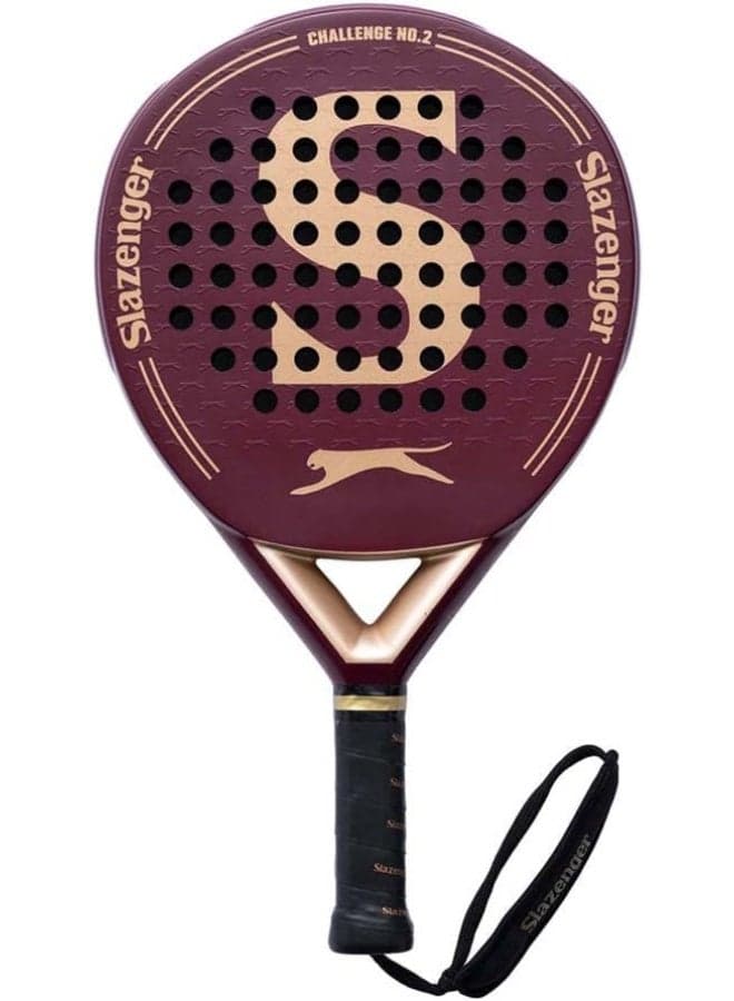 Slazenger Challenge No.2 Burgundy Round Padel Racket, 360–370G, Medium-Hard Eva, 12K Carbon