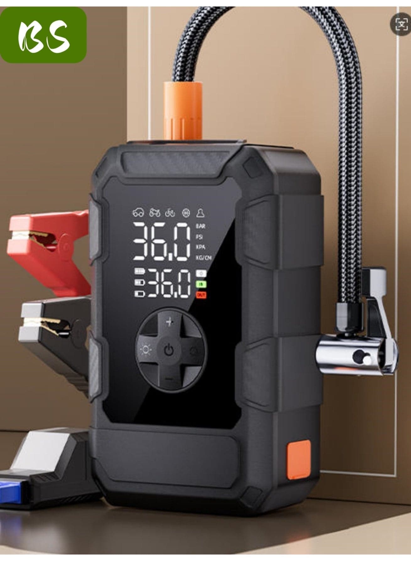 Logistics delays, emergency supply | Car jump starter | 20000mAh high capacity | Peak current up to 2500A | Easily starts 12V vehicles (suitable for 8.0L gasoline/6.5L diesel engines) | With 3-mode emergency light and smart clip jumper cable | High-end factory manufacturing | Perfect gift | Equipped with LED display | Flashlight | Power bank and large-capacity storage (including storage bag).