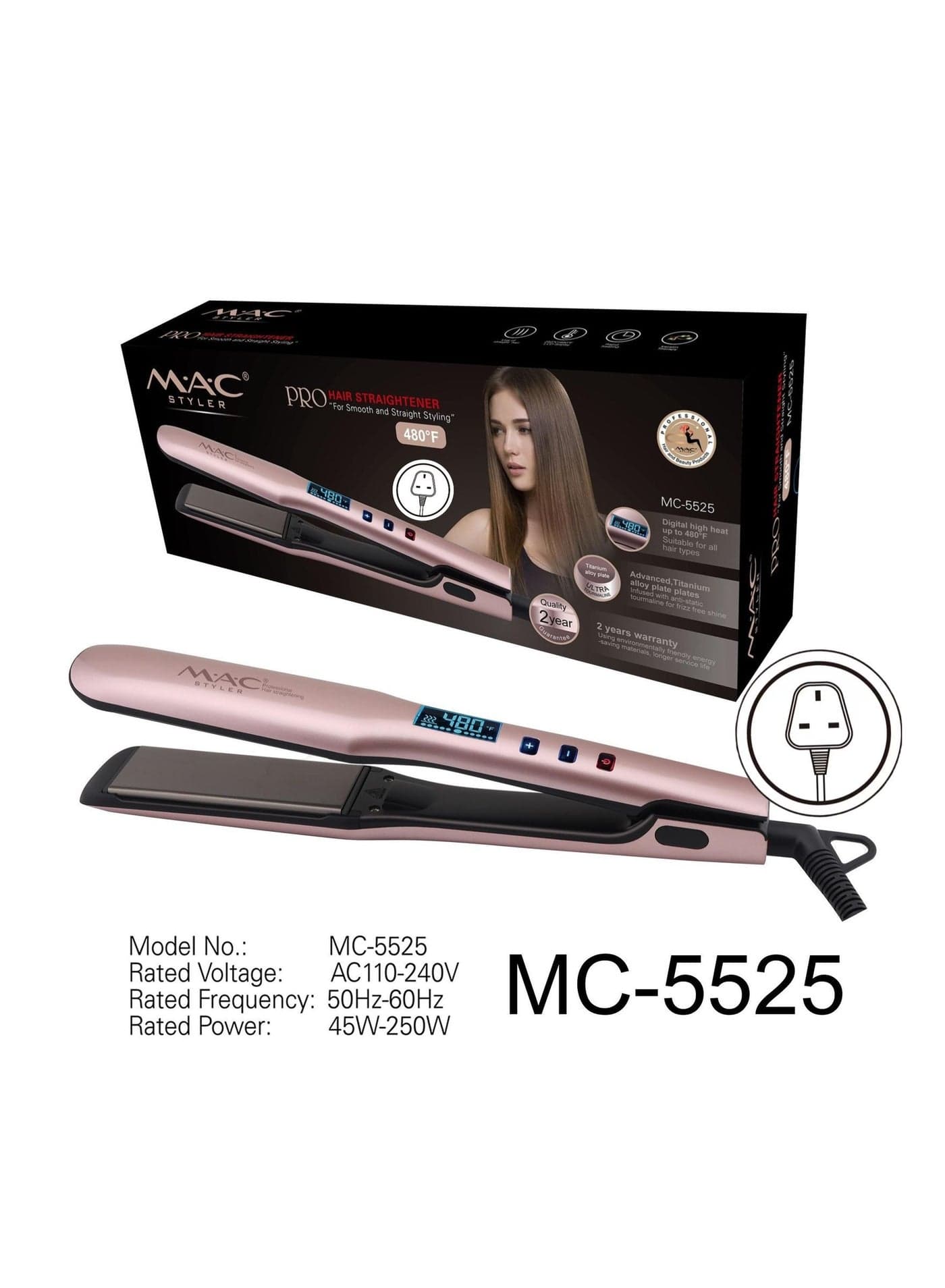 MAC STYLER Pro Hair Straightener for smooth and straight Styling MC-5525