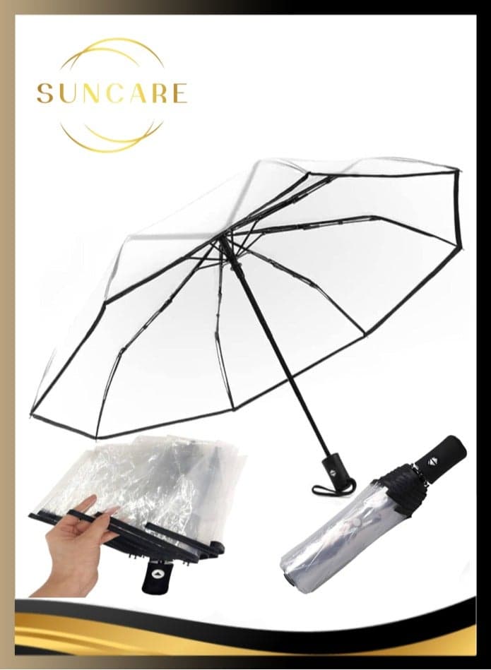 Transparent Umbrella for Rain - Automatic Open Close Clear Umbrella Folding Umbrella Travel Umbrella with Transparent Canopy Windproof design, and Comfortable Handle for Men & Women