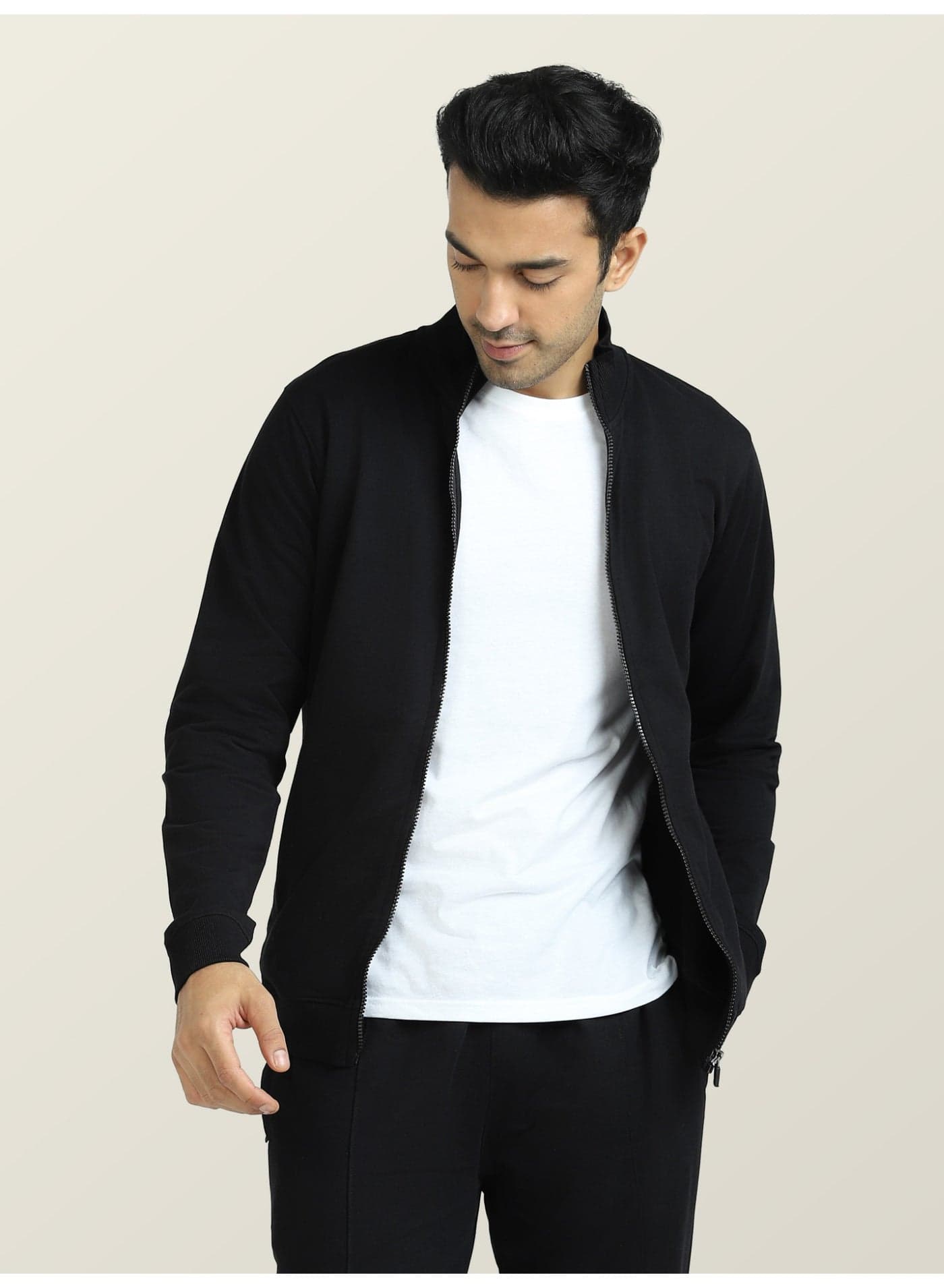 Men's Cruze French Terry Cotton Regular Fit Zip-Up Jacket with Full Zipper Closure and Side Pockets