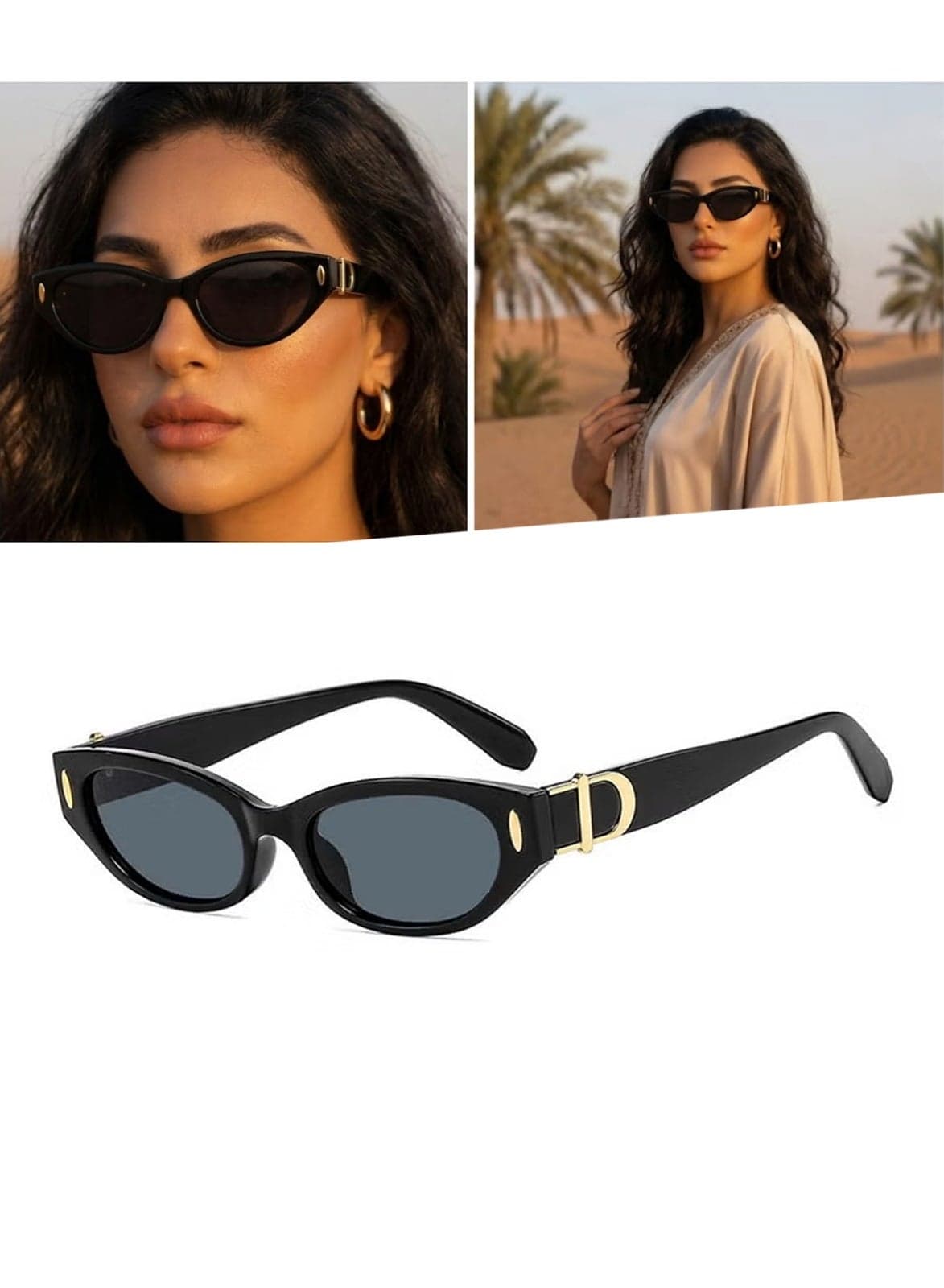 New Small Frame Trend Fashion Sunglasses Personalized Sunglasses UV Protection Unisex Metal Stud Cat Eye Fashion Decorative Glasses, Black