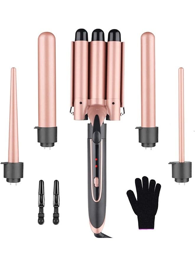 Curling Wand Set 5 in 1 Hair Curler with 5 Interchangeable Curling Wand Ceramic Barrel(9-32mm) with LED Temperature Adjustment and Heat Up Hair Curler Include Heat Resistant Glove (B)