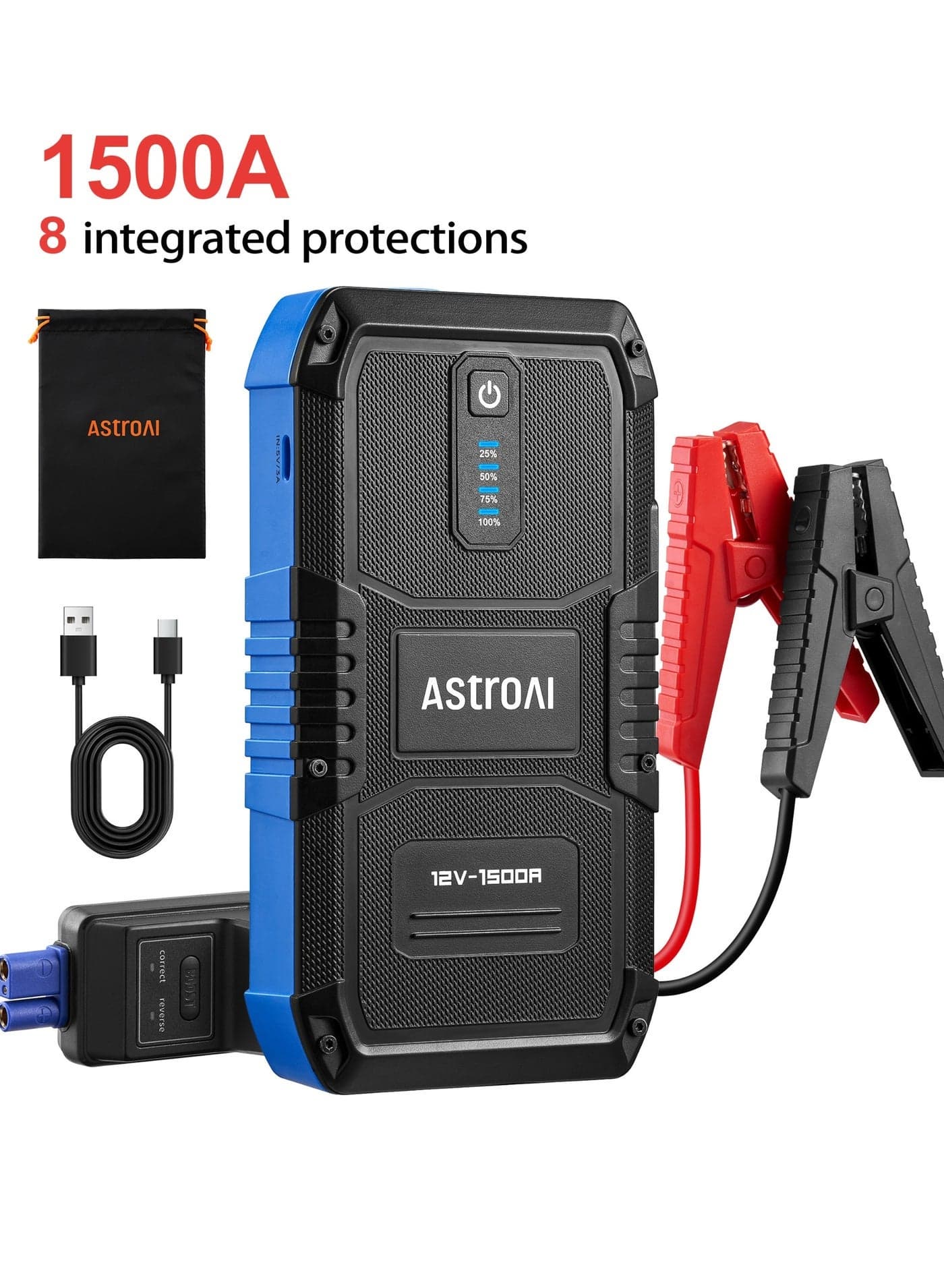 AstroAI V8 Car Jump Starters Battery for All Passenger Car – 1500A 12800mAh Power Bank 12V Car Jumper Starter Battery Pack for Up to 6.0L Gas & 3.0L Diesel Engines, Portable Jump Box with 3 Modes Emergency Light and Jumper Cable, Great Father's Day Present for Dad, from USA