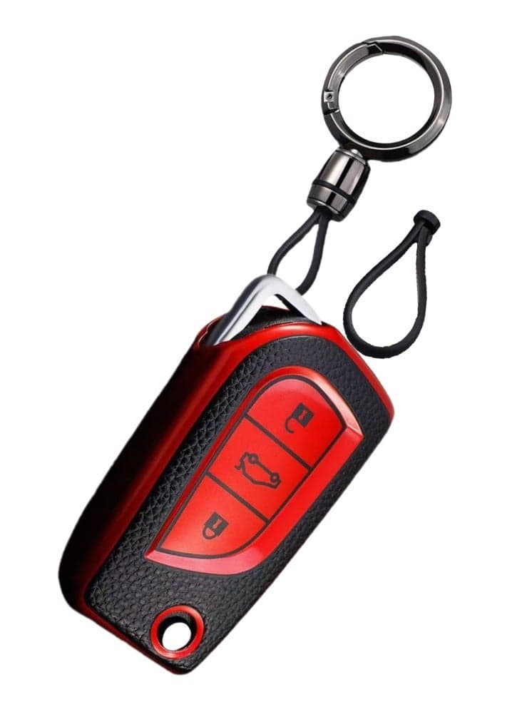 OUYoo TPU Case Key Fob Cover For Toyota C-HR Camry Corolla Fortuner Highlander Levin RAV4 LE Sequoia Sienna Tacoma Tundra Yaris Car Key Shells,With a key chain.(Red)