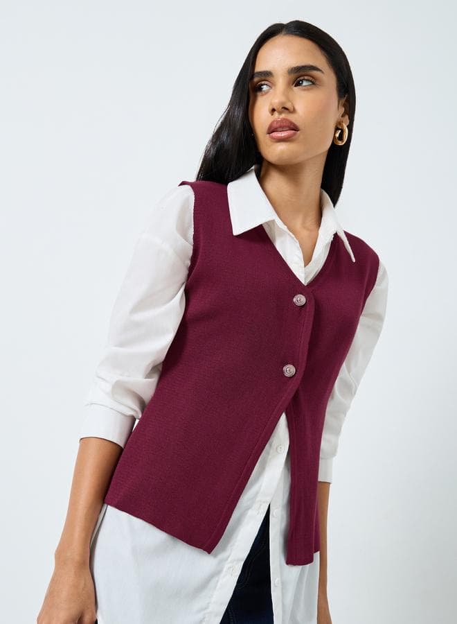 Styli V-Neck Sleeveless Ribbed Waistcoat