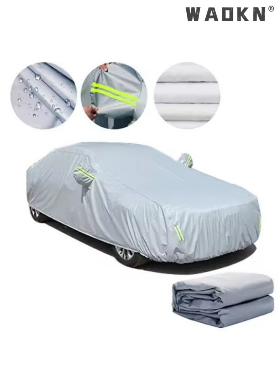 Car cover, full-cover sunscreen, sunshade, heat shield, Oxford cloth, rainproof cover, car cover,Silver single layer + fixed rope + storage bag 3XL, using vehicle parameters 4.7-4.9*1.9*1.5M