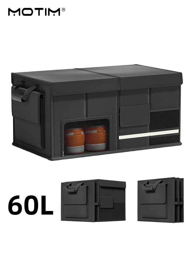 60L Collapsible Car Trunk Organizer, Multi-compartment Car Storage Box Organizer, Large Car SUV Storage Box, Waterproof/Dust-proof, Can Be Folded, Adjustable Handle Strap, Suitable for Organizing Tools/Snacks/Files