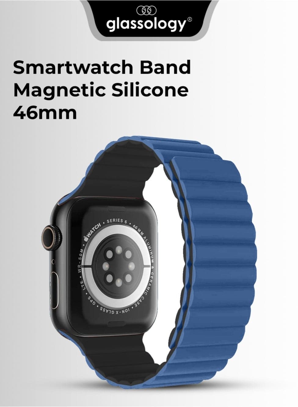Smart Watch Band Magnetic Silicone 46 mm Blue Compatible with apple watch 42mm, 44mm Series 1 to 10 Stylish Durable and Secure Replacement Strap