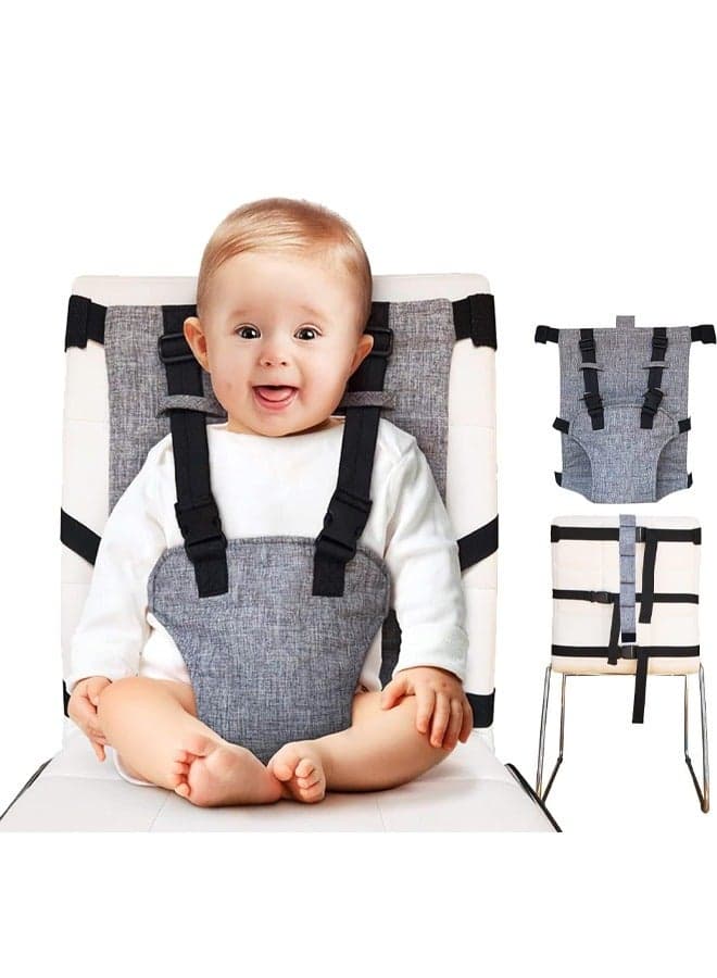 Baby Portable High Chair Travel Strap Seat,Universal Washable Toddler Chair Seats Belt,Travel Harness Seat with Adjustable Shoulder Strap,for Indoor and Outdoor,Grey