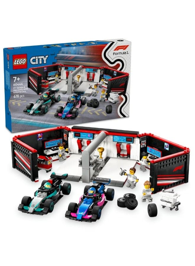 City F1 Garage & Mercedes-AMG & Alpine Cars Set 60444 (Age 7+, 678 Pieces)