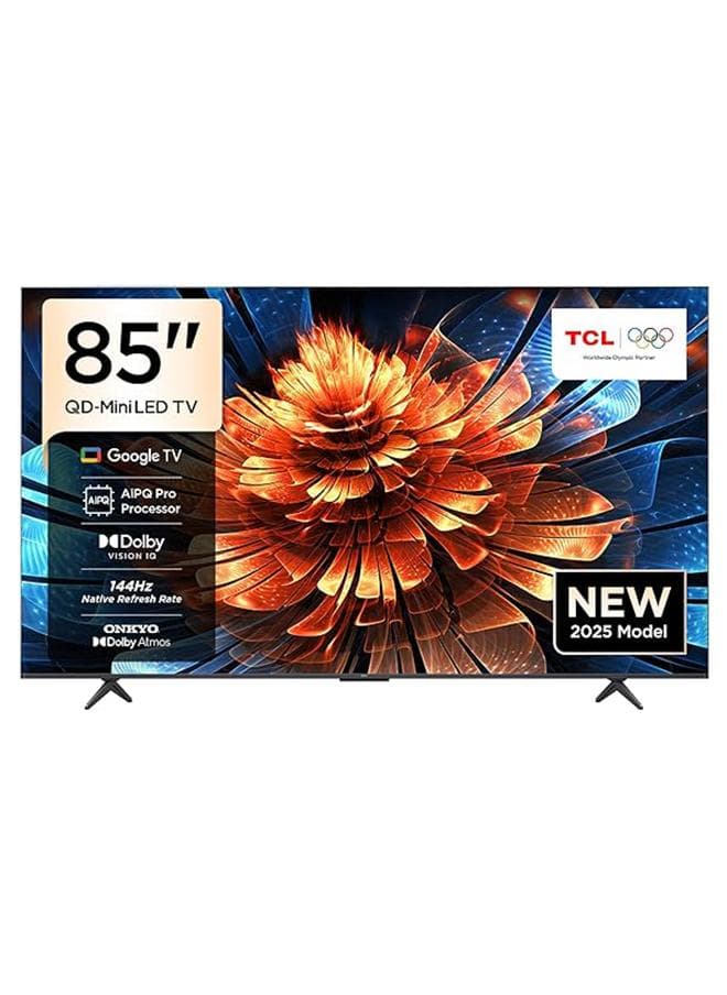 TCL Television 85 Inch Smart TV 4K QD-Mini LED Colorful Quantum Crystal HDR 10+ Gaming Google TV, 144Hz Native Refresh Rate, ONKYO 2.1 Hi-Fi, Dolby Atmos, AI Mode, 85Q6C (2025 Model) 85Q6C black