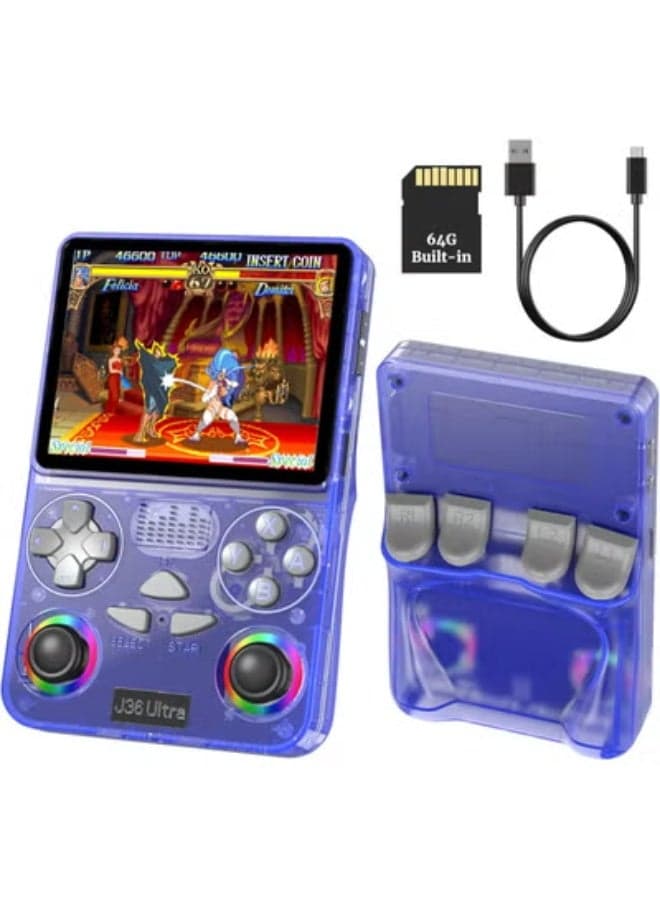 J36 Ultra 3.5-Inch Retro Game Console – Built-in 20,000+ Classic Games, 64GB Memory, IPS Screen, Dual Player Support, 20+ Emulators, 3000mAh Battery Handheld Video Gaming Console – Purple