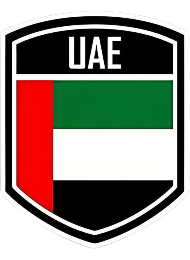 UAE Flag Sheild Sticker Vinyl 16x13 CM Adhesive VINYL Weather Proof UV Resistant Laminated Glossy UAE Flag Sticker for Car Laptops Stickers Pack Of 2