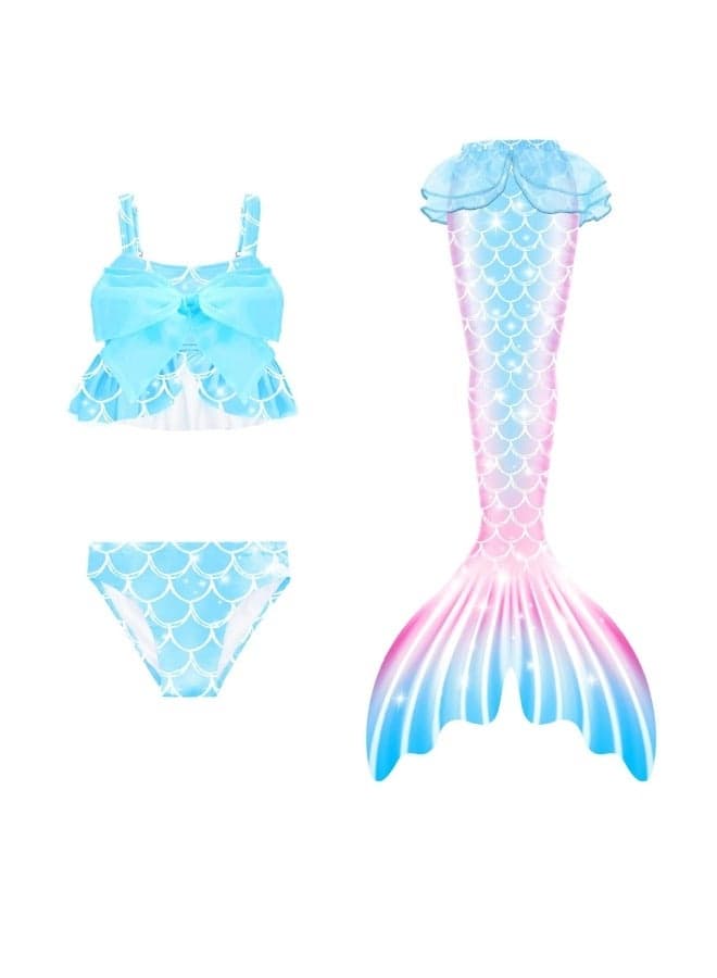 Children's Mermaid Swimwear Girls' Colorful Mermaid Tail Three Piece Swimwear Set