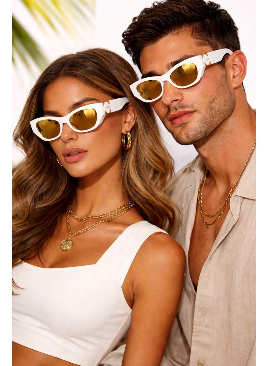 Luxury White Cat Eye Sunglasses for Women & Men | UV400 Gold Mirror Lens | Designer Thick Frame Eyewear | Fashion Sunglasses UAE