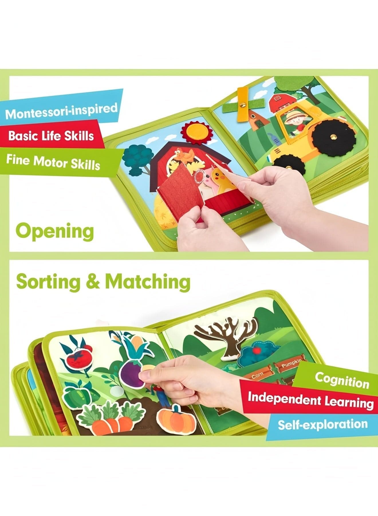 Busy Book for Toddlers 1-3 - Montessori Toys Busy Board for 1 Year Old Boy Gifts Girl Toys Educational Learning Quiet Activity Books Toddler Airplane Travel Toy 1-2 One Year Old Birthday Gift