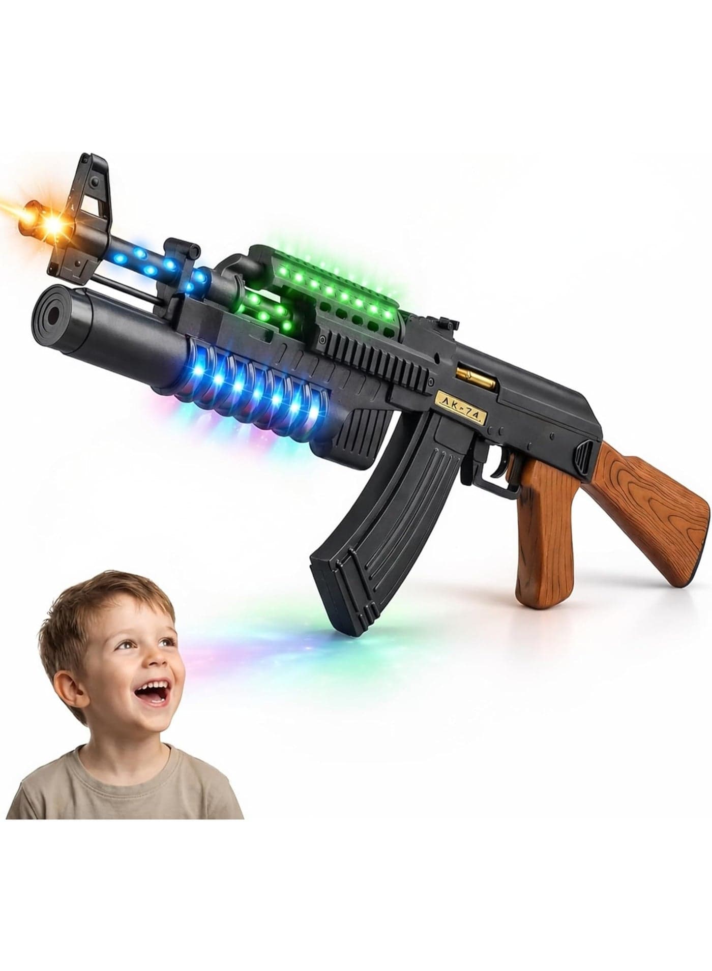 AK-74 Toy Gun for Kids with Lights Sound & Vibration, Electronic Machine Gun with Moving Bullets, LED Flashing Army Rifle Toy for Boys Girls Age 6+