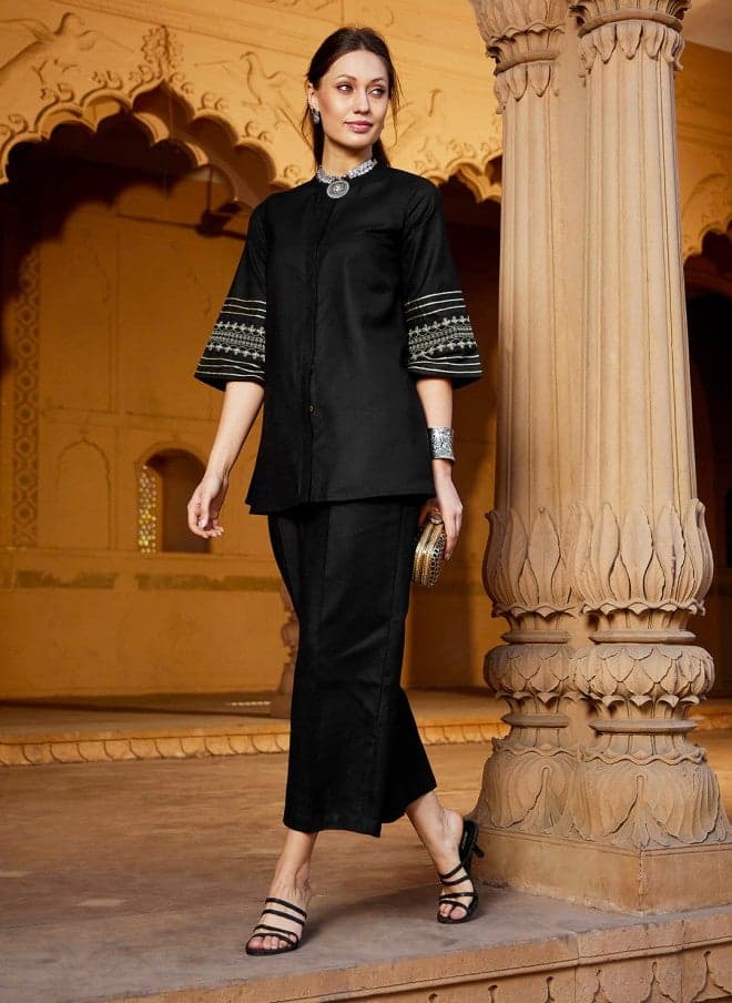 Black Shirt and Palazzos Co-Ords Set for Women