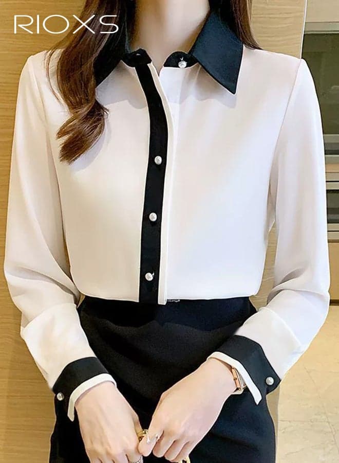Womens' Button Down Shirt, Classic Long Sleeve Business Blouse, Comfortable Chiffon Blouses, Casual Business Office Shirts, Spring Fall Fashion Outfits, Match with Jeans High Heels, Ladies White Shirt for Dating Office Daily Life