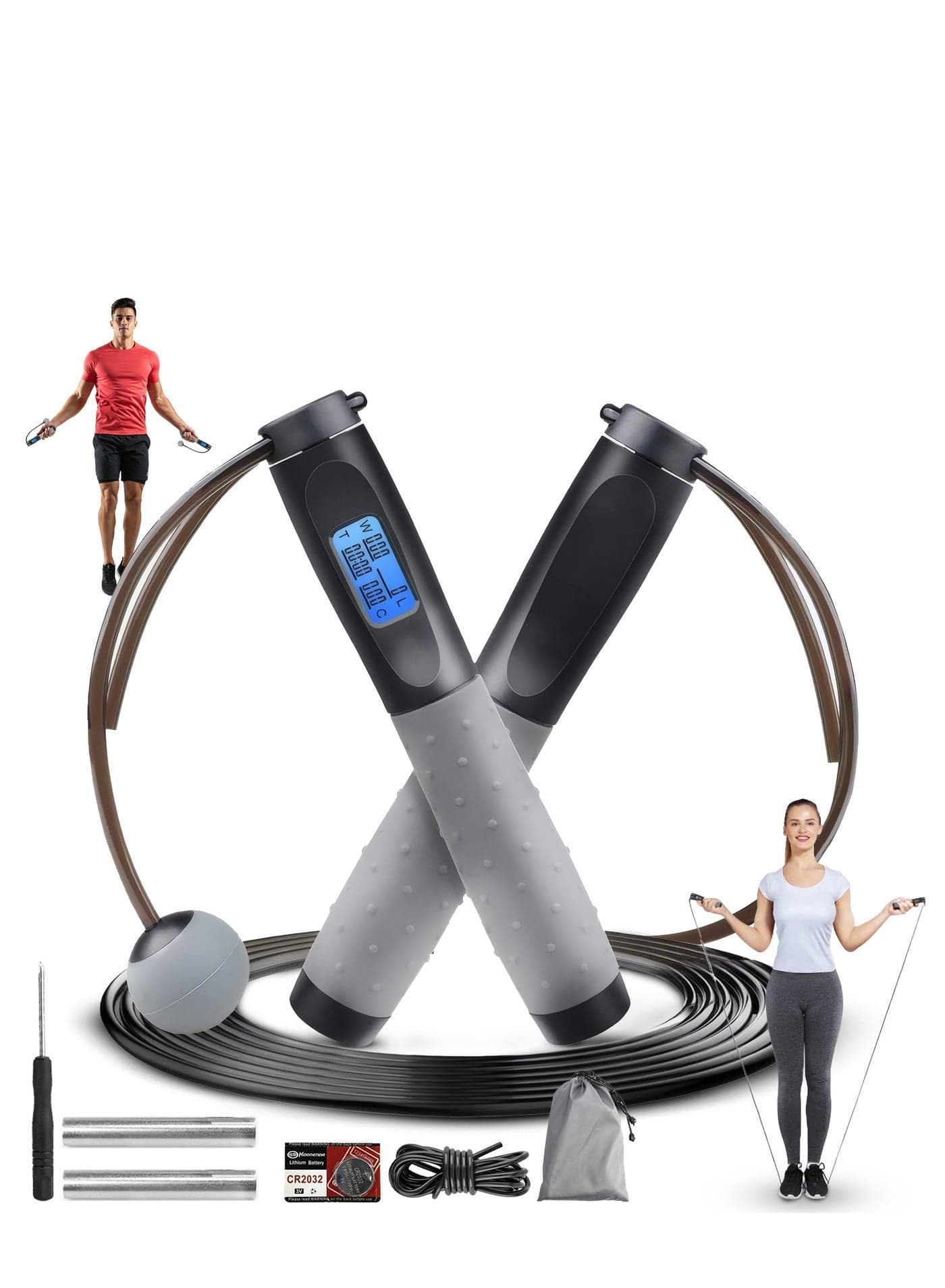Smart Skipping Rope Adult with Digital Counter, Adjustable Length, Weighted Handles, Cordless & Corded, Alarm Reminder, For Fitness, Boxing, Cardio & Home Workouts (3.2 Meters)