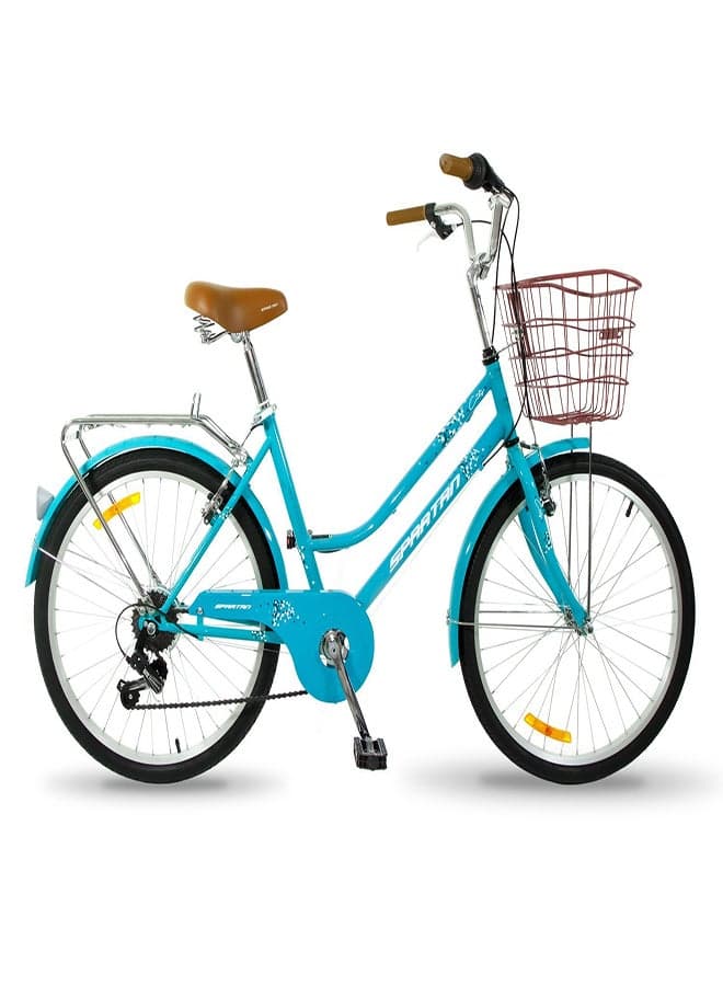 24-Inch Classic City Bike |24-Inch Wheel Size | Lightweight Steel Frame, Single Speed, Adjustable Saddle, Front & Rear Brakes, Urban Bicycle Girls | Easy-to-Ride Commuter Bike | Teal