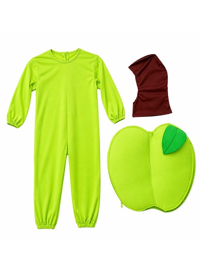 Kids Green Apple Fruit Costume Set with Hood – Food Theme Fancy Dress Outfit for Boys & Girls of age 4 to 5 years
