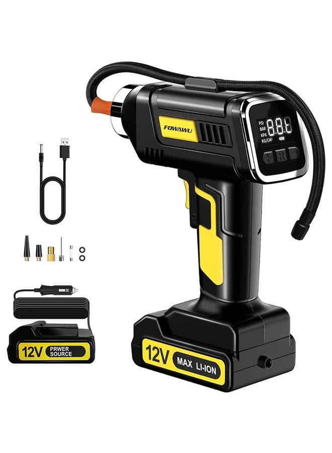 FOWAWU Tyre Inflator 160 PSI 7800mAh, Portable Handheld Air Compressor 2X Faster Inflation,Battery Electric Car Tyre Inflator, Electric Bike Pump Car Tyre Pump with Digital Pressure Gauge LED Light