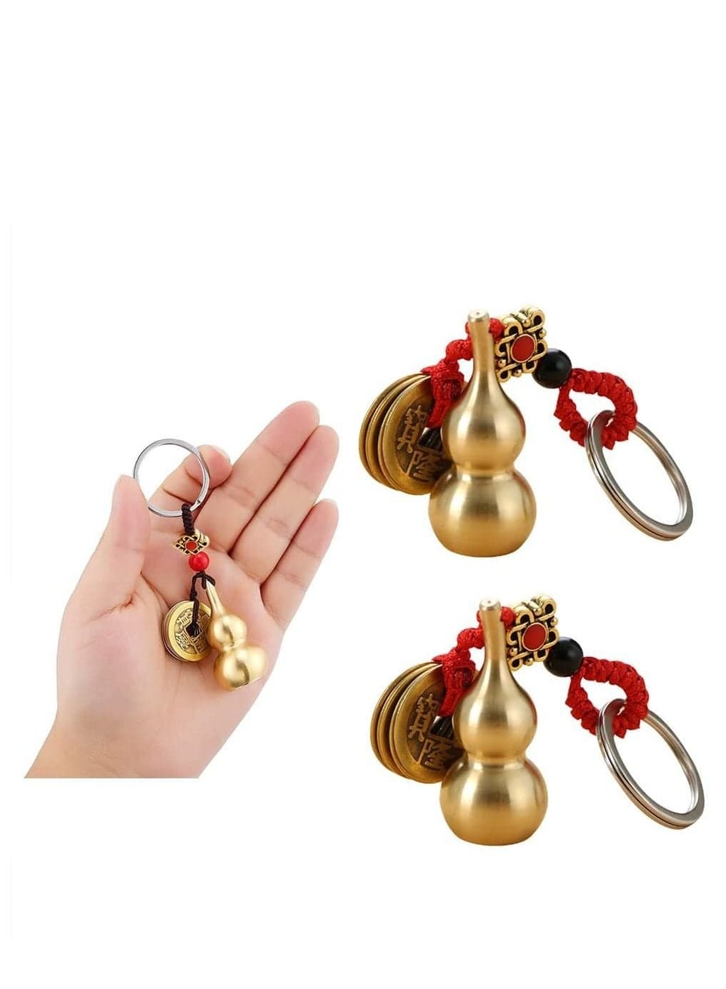 3 Pieces Chinese Knot Lucky Coins Feng Shui Gourd Keychains of Luck and Treasure Home Garden Decor Health Prosperity