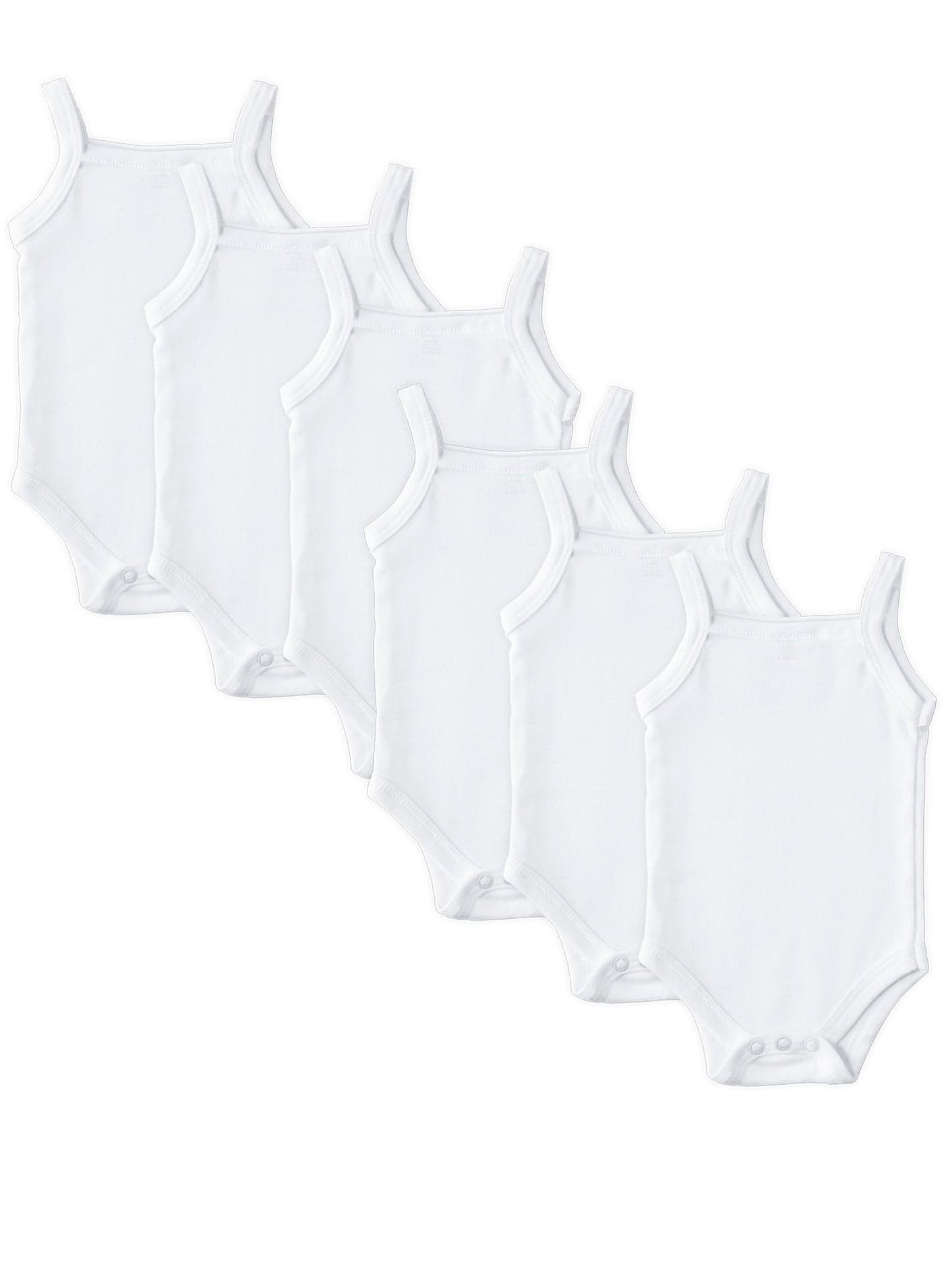 BabiesBasic 100% Super Combed Cotton, Sleeveless Girls Romper/Bodysuit, for New Born to 24months. Set of 6 - White, White