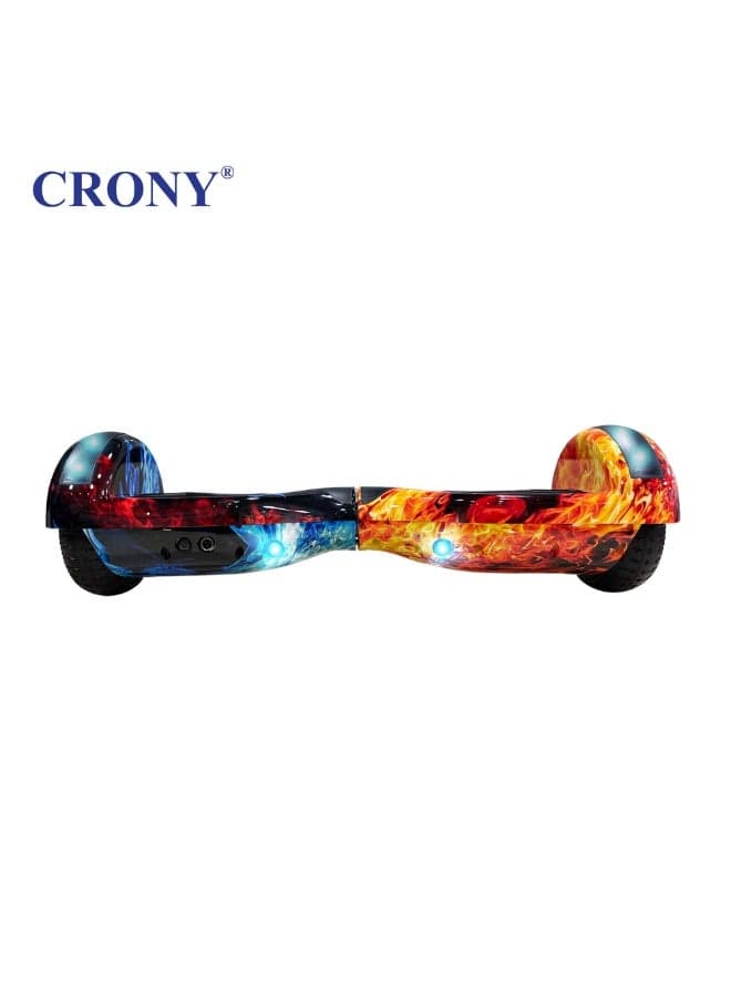 6.5 Inch Smart Self Balancing Hoverboard with Bluetooth Speaker & LED Lights, 250W Motor Electric Hover Scooter, Drift Scooter for Kids & Adults, 36V Lithium Battery, 5-12km/h Speed, 8-15km Range, Auto Balance Electric Ride-On Scooter, UL Style Charging, Indoor & Outdoor Personal Transportation, D1 Red and blue flames
