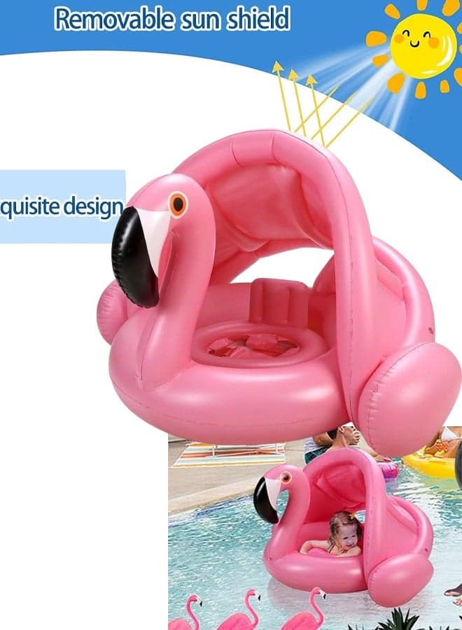 Baby pool float,Swimming Pool Float Boat with Sun Protection Canopy Inflatable Pool Float Yacht Ring Awning Inflatable Swimming Training Float Seat for Boys Girls Summer Outdoor (Flamingo)