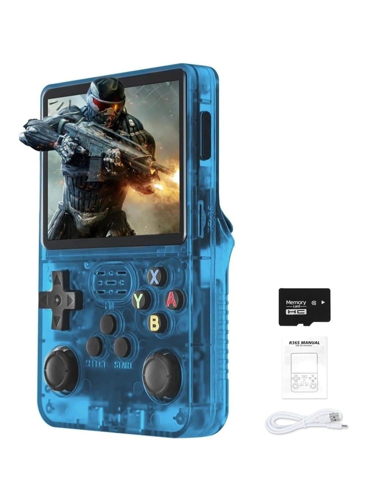 R36S Handheld Game Console, 3.5 Inch IPS Screen Open Source Linux System R36S Game Console, 64G TF Card 10+ Emulator Consola R36S with dual 3D joysticks for boys and girls | Blue