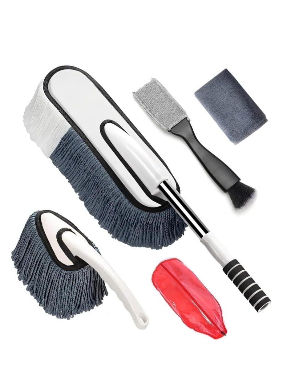 4Pcs Car Duster Set, Extendable Long Handle Brush, Double-Head Interior Dust Brush, Microfiber Cleaning Cloth Vehicle Detailing Tool Cleaning Kit for Car Windows Screen Air Vents Dashboard Screen